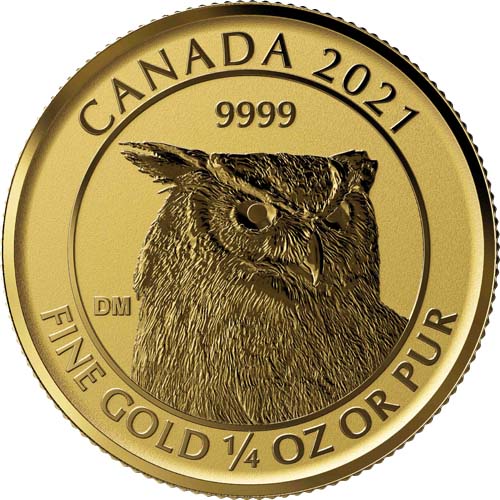 1/4 oz Canadian Gold Great Horned Owl Reverse Proof Coin (2021)