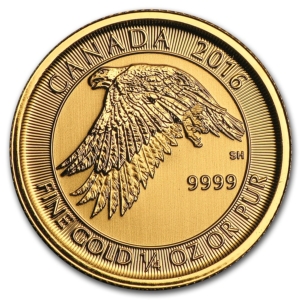 ¼ oz  Gold Canadian White Falcon Coin (2016)